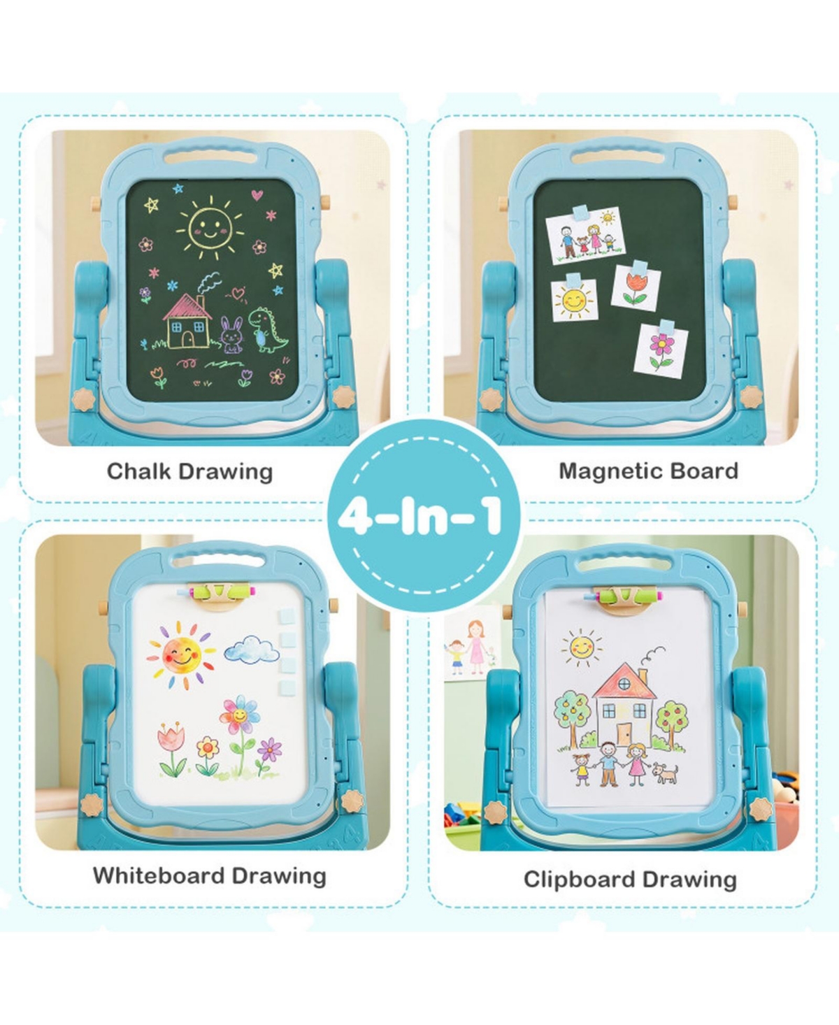 Sugift 4-in-1 Kids Art Easel with Adjustable Height and Magnetic Board