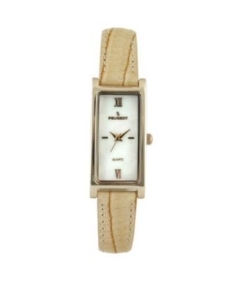 Women 35x18mm Rectangular Watch Glossy Tan Leather Strap
