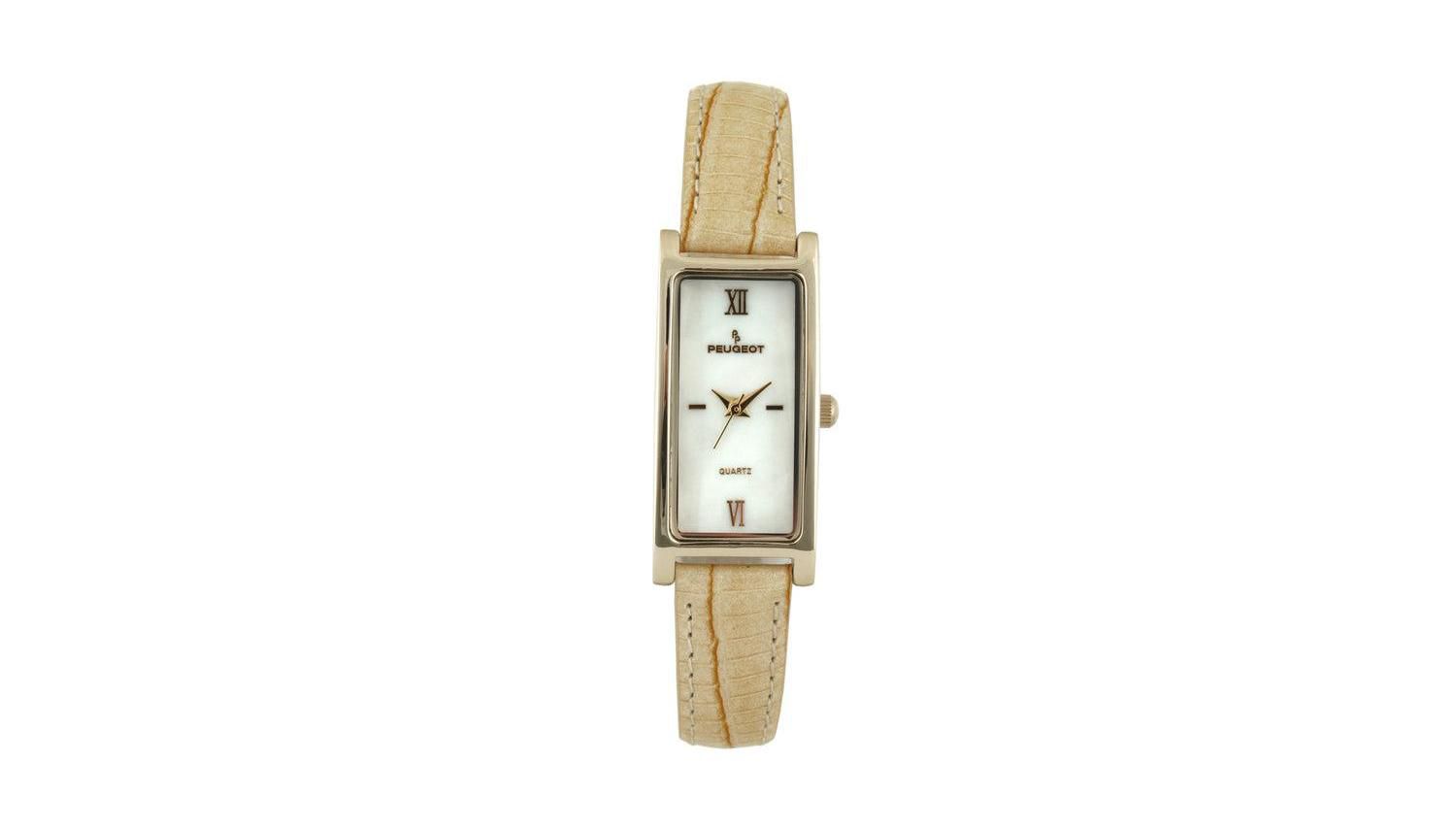 Women 35x18mm Rectangular Watch Glossy Tan Leather Strap