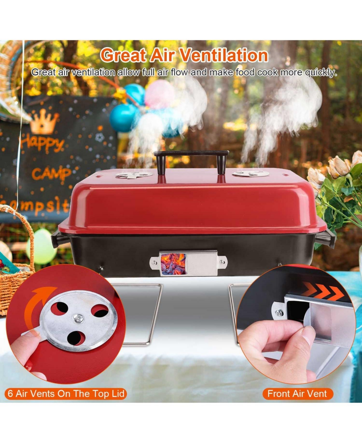Mountaintop Portable Charcoal Grill Outdoor Tabletop Grill Small Barbecue Smoker Folding Bbq Grill with Lid for Backyard Camping Picnics Beach