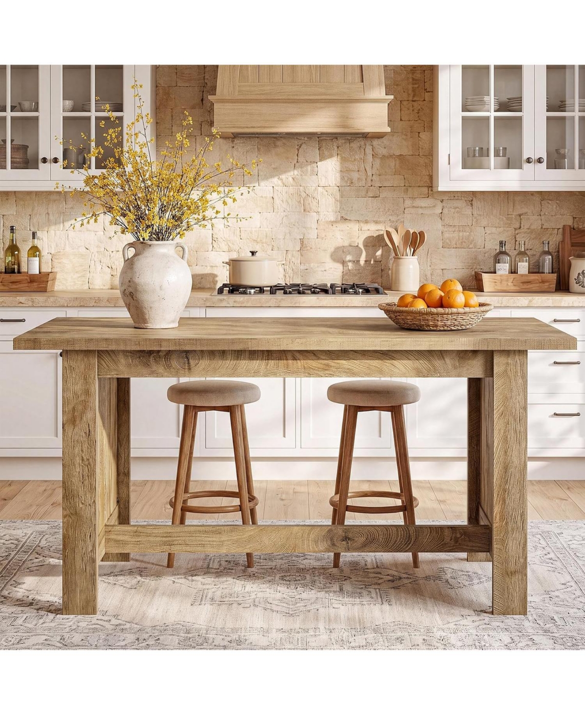 Tribesigns 63-Inch Kitchen Island with Seating, Farmhouse Stationary