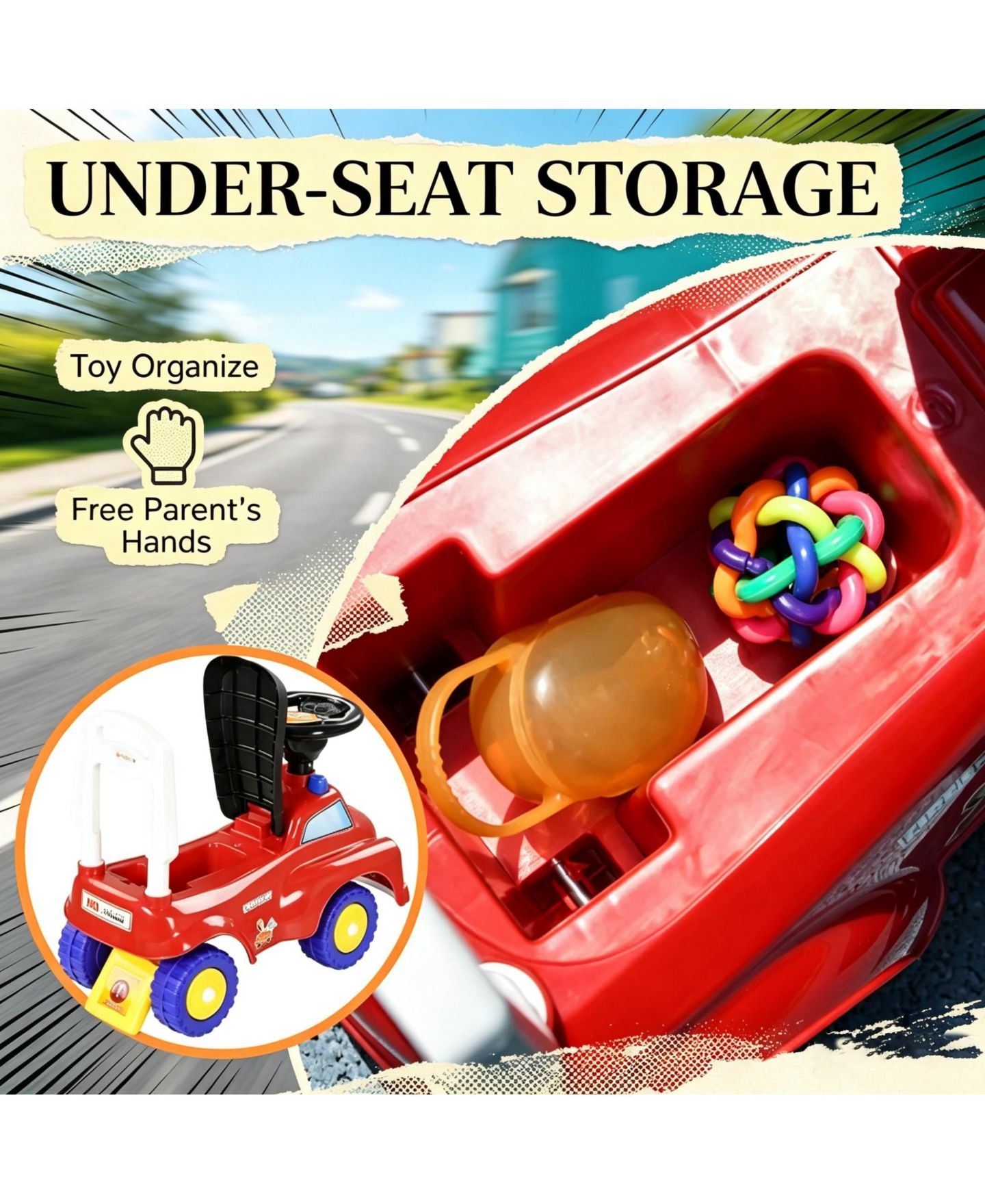 Детская игрушка SEVORLEY Toddler Foot-to-Floor Fire Truck Ride-On with Horn, Music and Storage, Ages 18-36 Months, цвет: Красный — фото 8