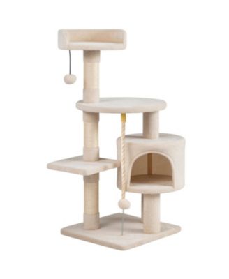 Corner Friendly Kitten Tower 36 Inch Cat Tree with Condo and Plush Perch