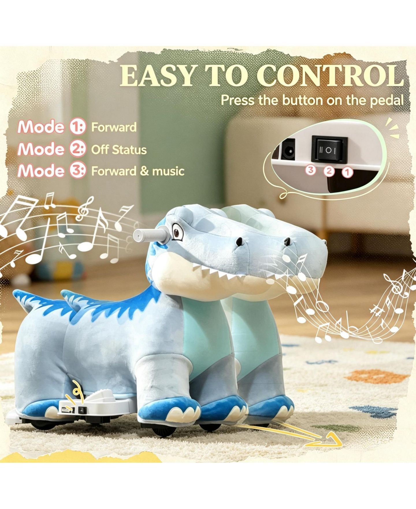Детская игрушка SEVORLEY 6V Dinosaur Ride-On Toy with Forward Drive, Ages 18-36 Months, цвет: Синий — фото 9
