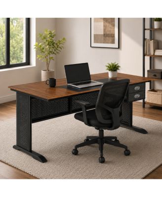 63" Modern Computer Desk with 2 Drawers and Metal Frame