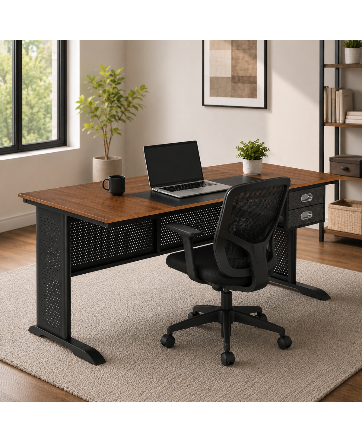Streamdale Furniture 63" Modern Computer Desk with 2 Drawers and Metal Frame