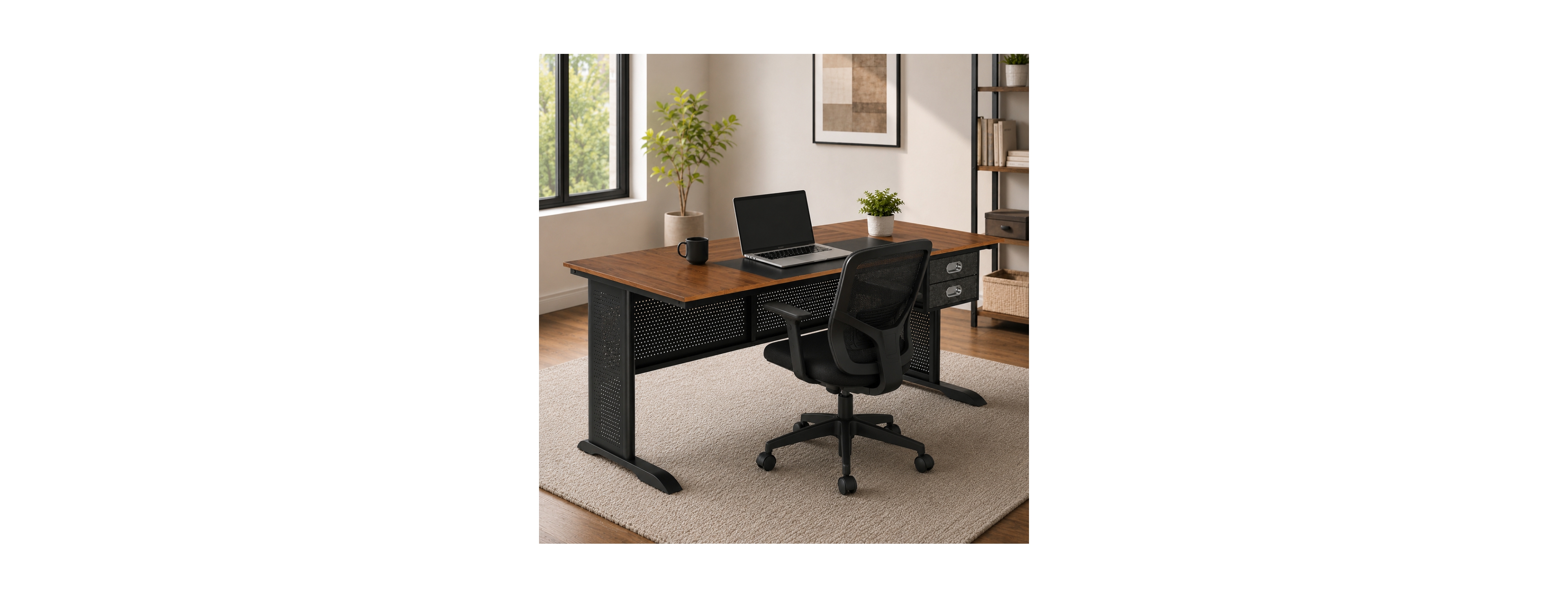 Streamdale Furniture 63" Modern Computer Desk with 2 Drawers and Metal Frame