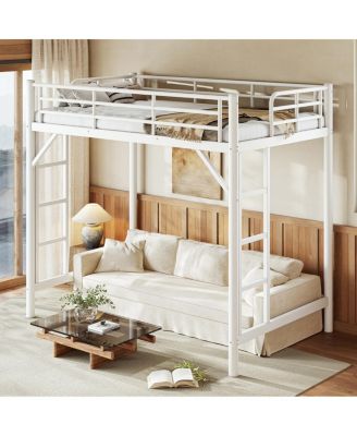 Twin Metal Loft Bed with Ladder and Guardrails