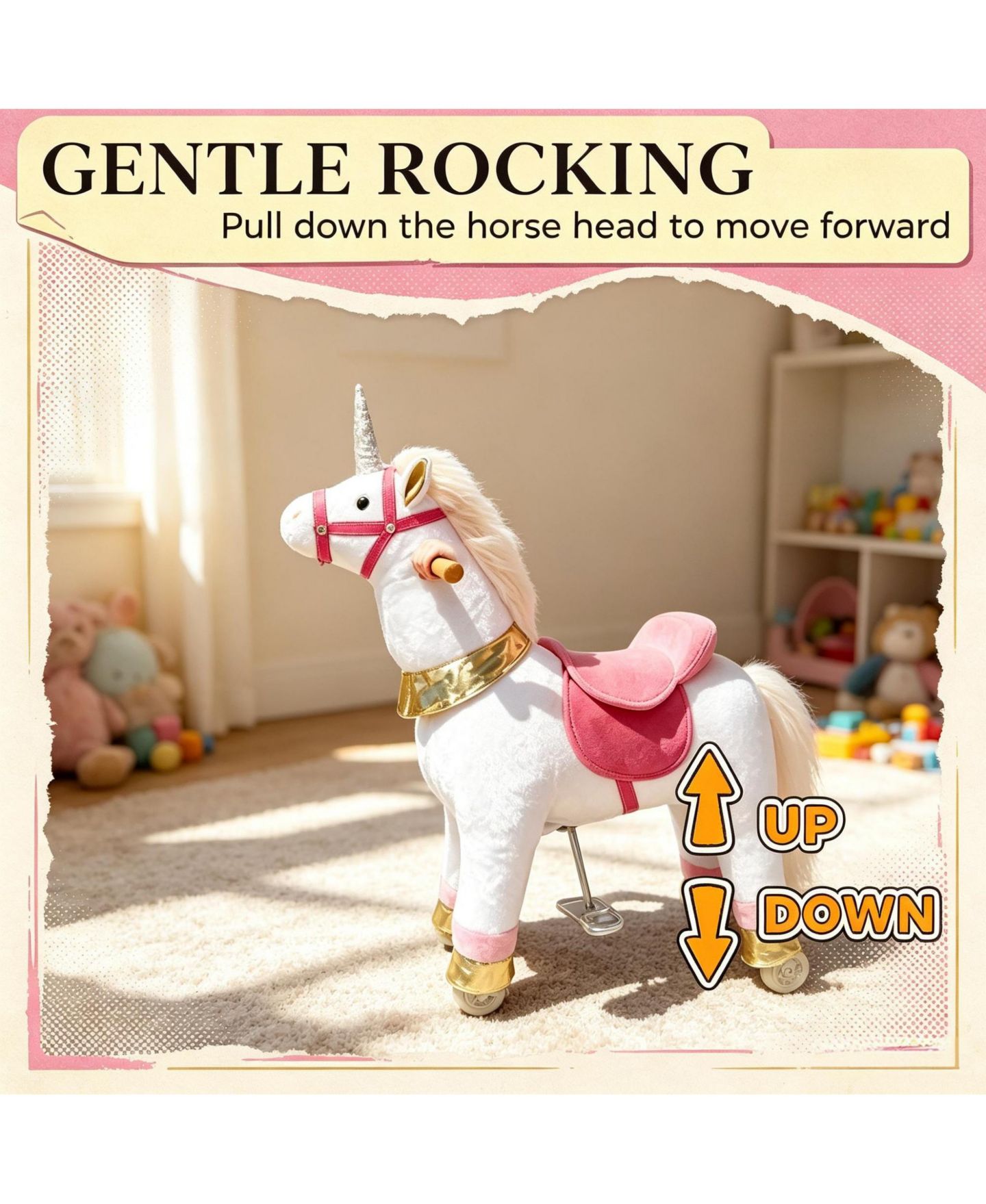 Детская мягкая игрушка SEVORLEY Plush Unicorn Rocking Ride-On Toy, Ages 3-5, цвет: Белый — фото 5