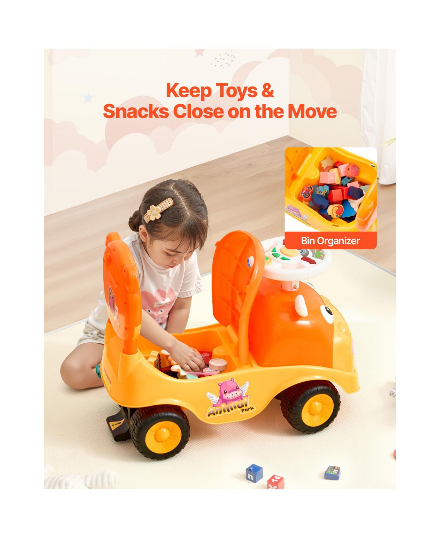 Детская игрушка SUGIFT Toddler Ride On Push Car with Horn Music and Under Seat Storage, 48.5 lb. Capacity, Ages 19-36 Months, цвет: Жёлтый — фото 7