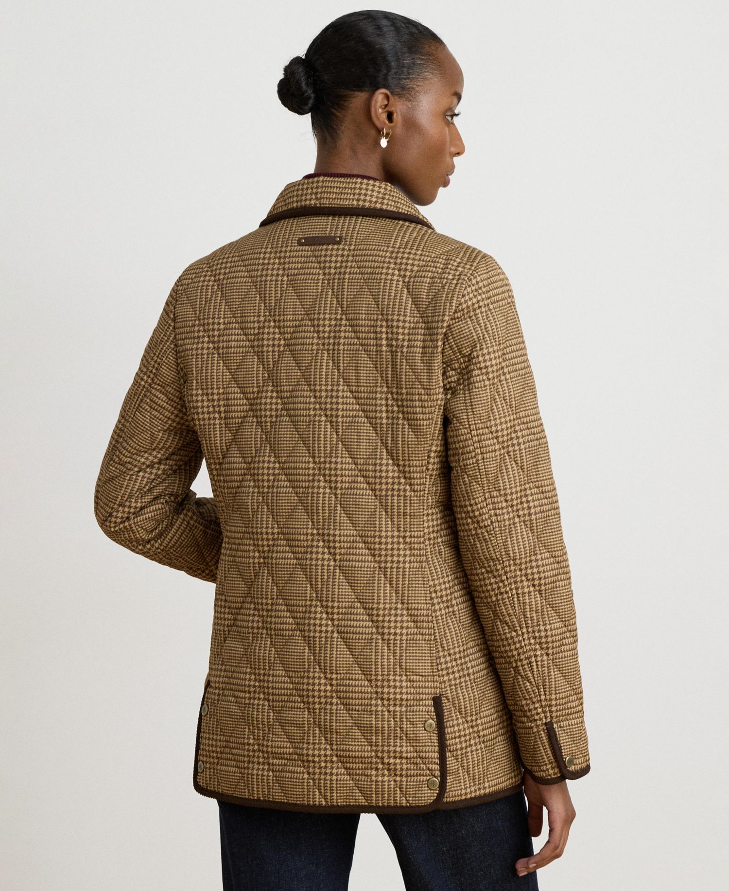 Women's Crested Quilt Diamond-Quilted Glen-Check Jacket
