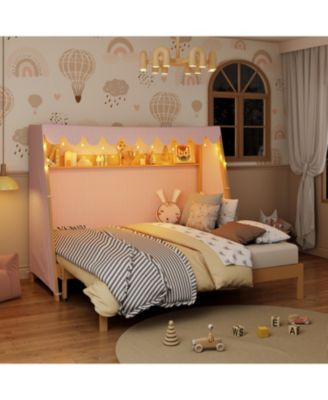 Twin XL House Bed with Twin XL Trundle, Shelf, Tent and Light