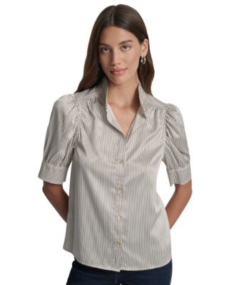 Petite Puff-Sleeve Button-Front Shirt