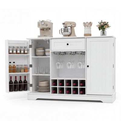 47.2 Inch Sideboard Buffet Cabinet with 10-Bottle Wine Rack and Stemware Holder
