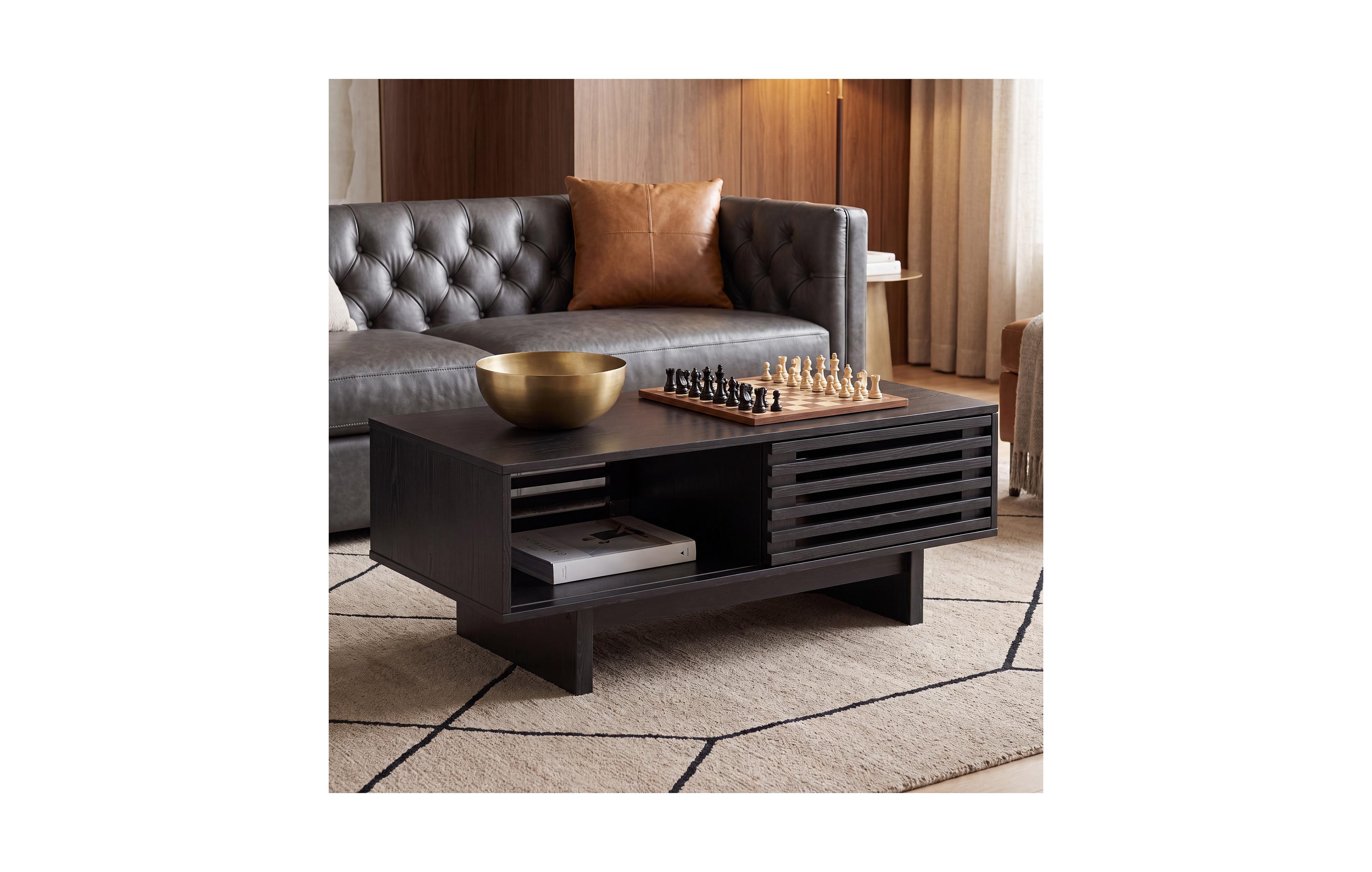 Gaomon Modern Coffee Table with Sliding Door Storage, Elevated Base, and Spacious Compartment for Living Room or Sofa Side Use.