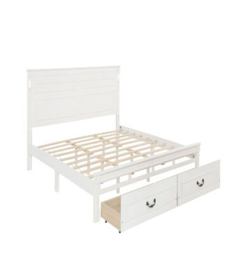 King Size Bed with Tall-Panel Headboard and Footboard, 2 Storage Drawers, Built-in LED Lights