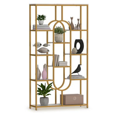 5-Tier Tall Etagere Bookcase with Open Shelves and Powder-Coated Metal Frame