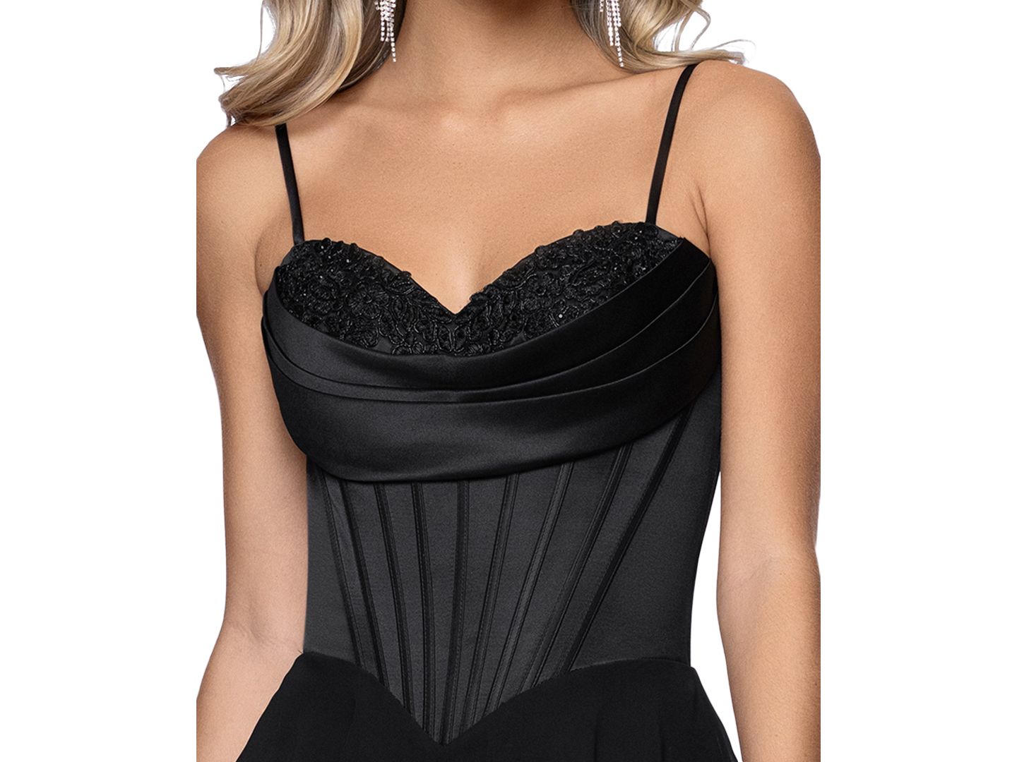 Женские платья Blondie Nites Juniors' Sweetheart Chiffon Tiered Lace-Up Back Corset Ball Gown, цвет: Чёрный — фото 4