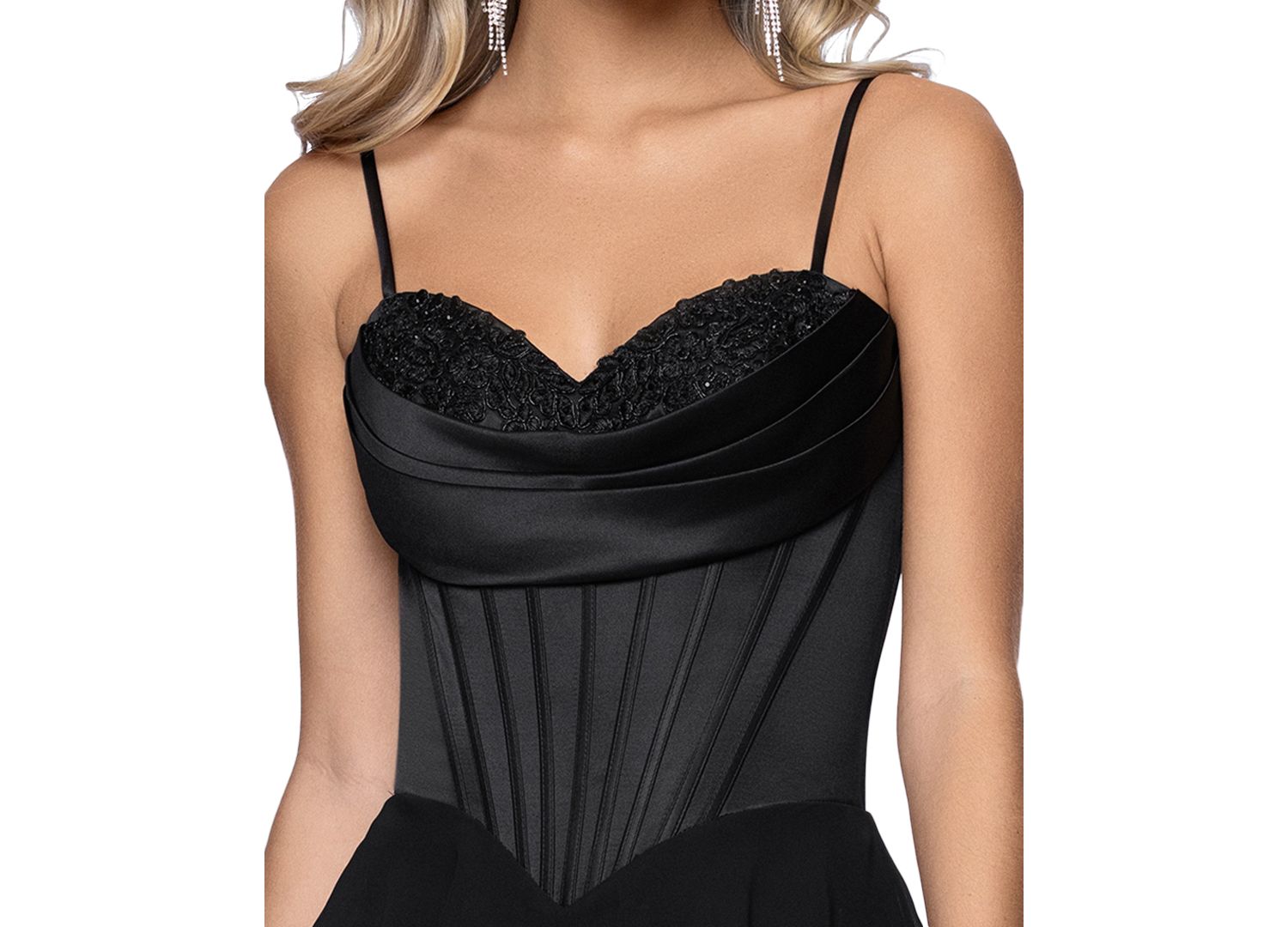 Juniors' Sweetheart Chiffon Tiered Lace-Up Back Corset Ball Gown