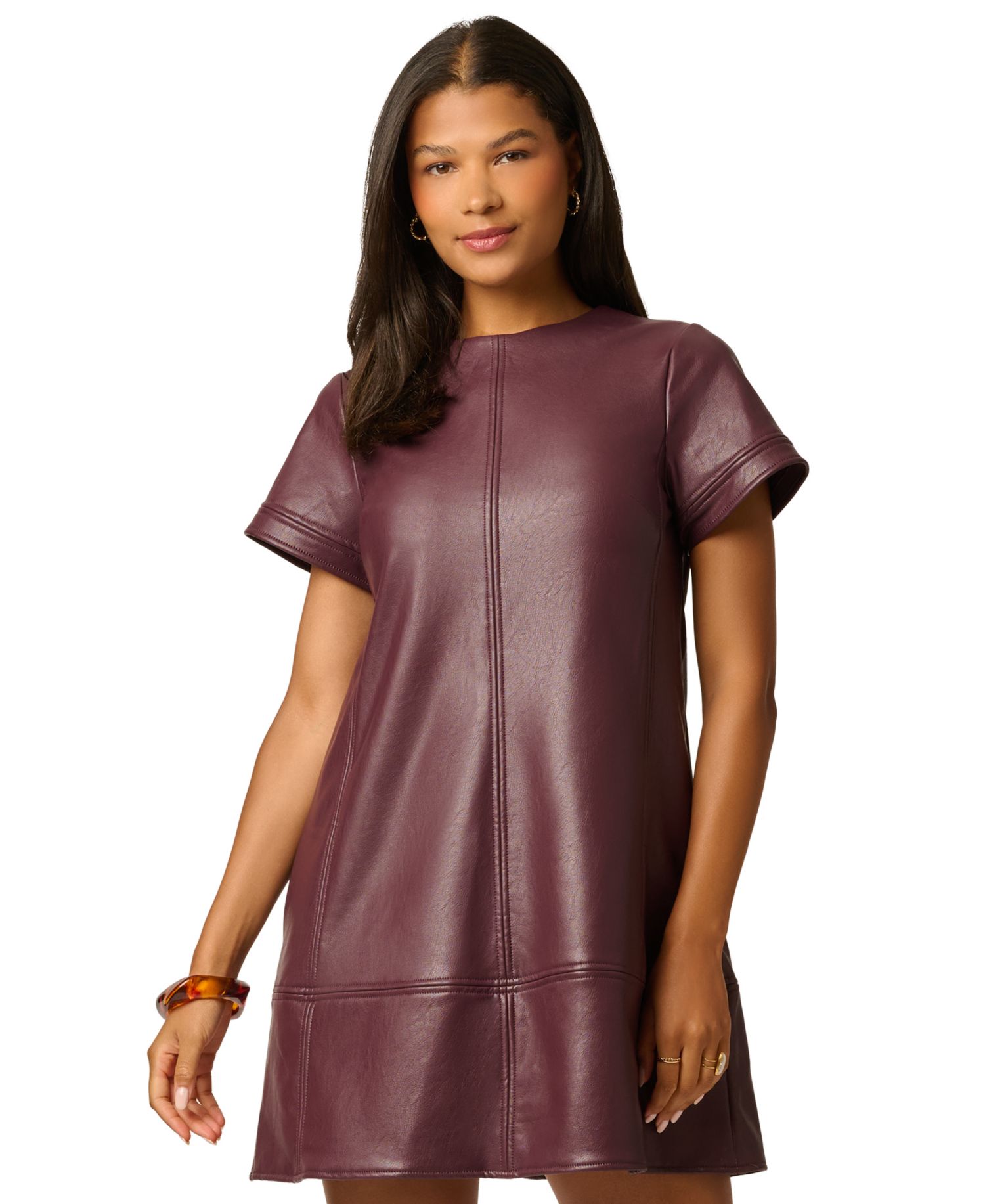 Women's Faux Leather Shift Dress with Pockets