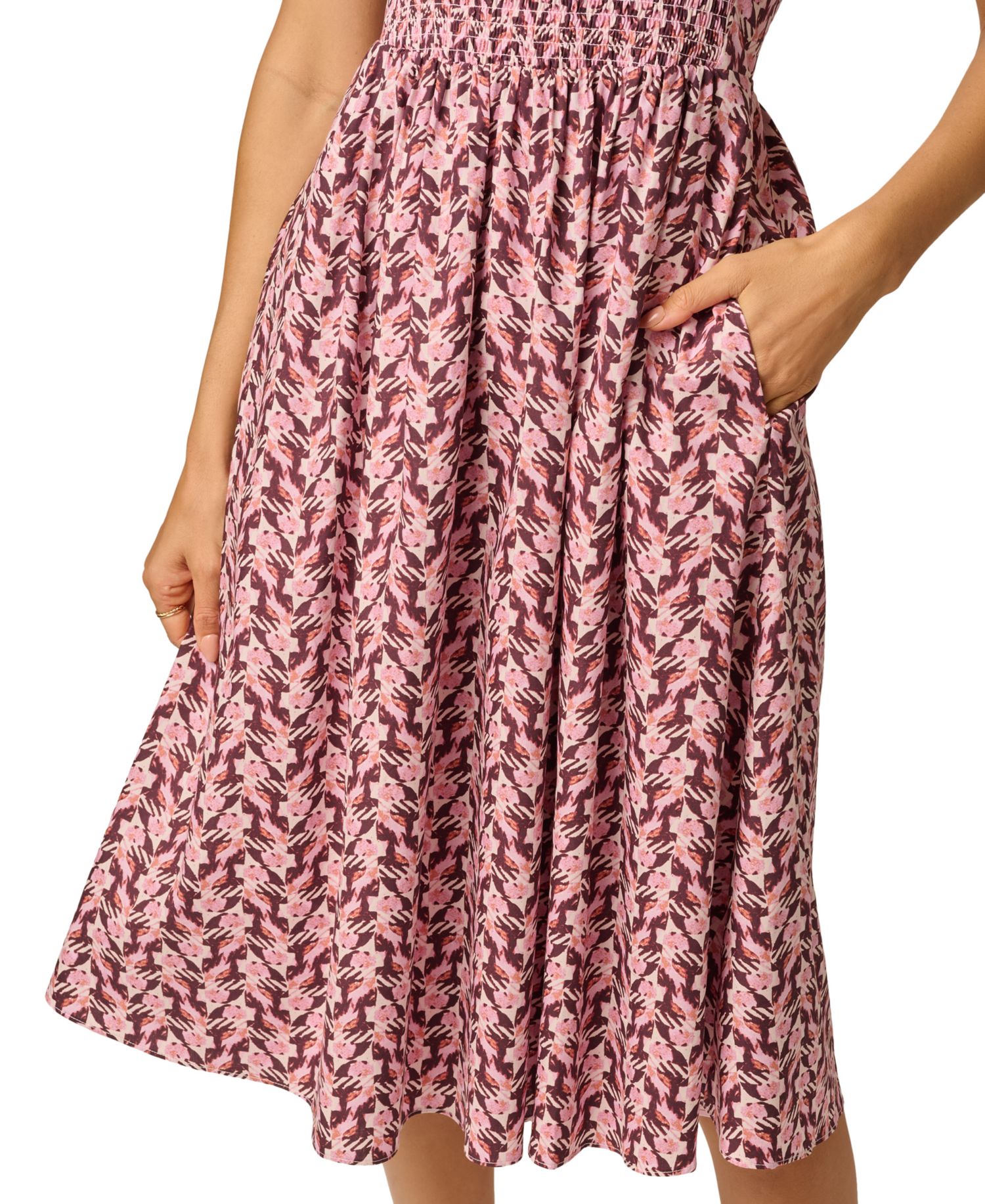 Women's Blaire Smocked Floral-Print Square Neck Midi Dress