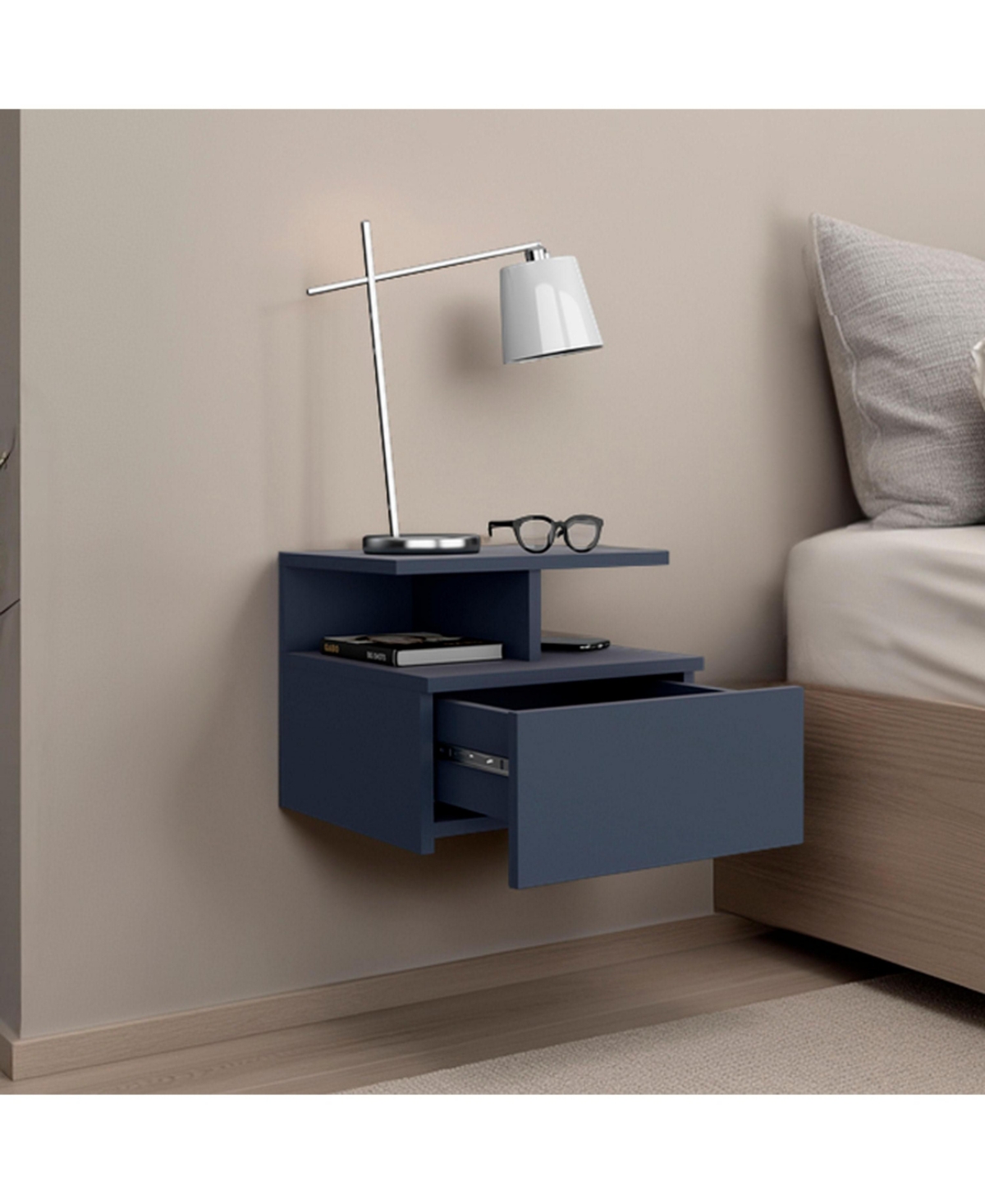 Flynama Wall-Mounted Floating Nightstand with Drawer and Multi Shelves