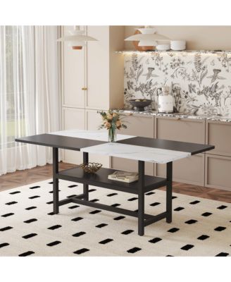 71-Inch Modern Two-Tone Dining Table with Storage Shelf