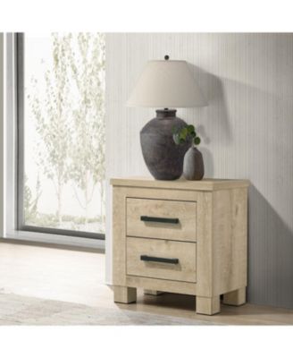 Weathered 2-Drawer Farmhouse Nightstand, Engineered Wood Bedside Table with Dark Bronze Pulls