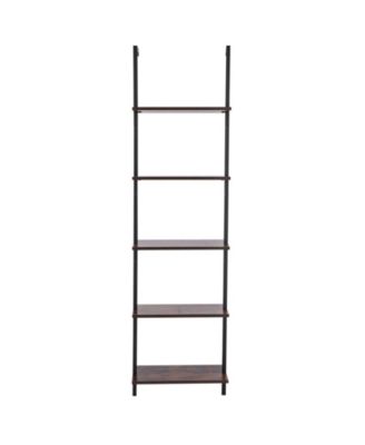 Wall Mounted 5-Tier Ladder Bookshelf with Open Shelves and Metal Frame for Living Room