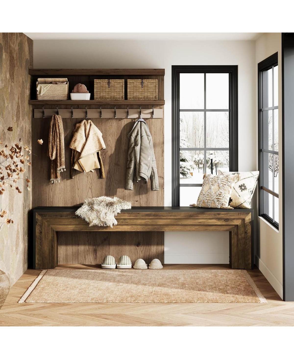 Tribesigns 71" Extra Long Entryway Bench, Modern Farmhouse Shoe Bench Wooden Indoor Seating with Layered Design for Hallway