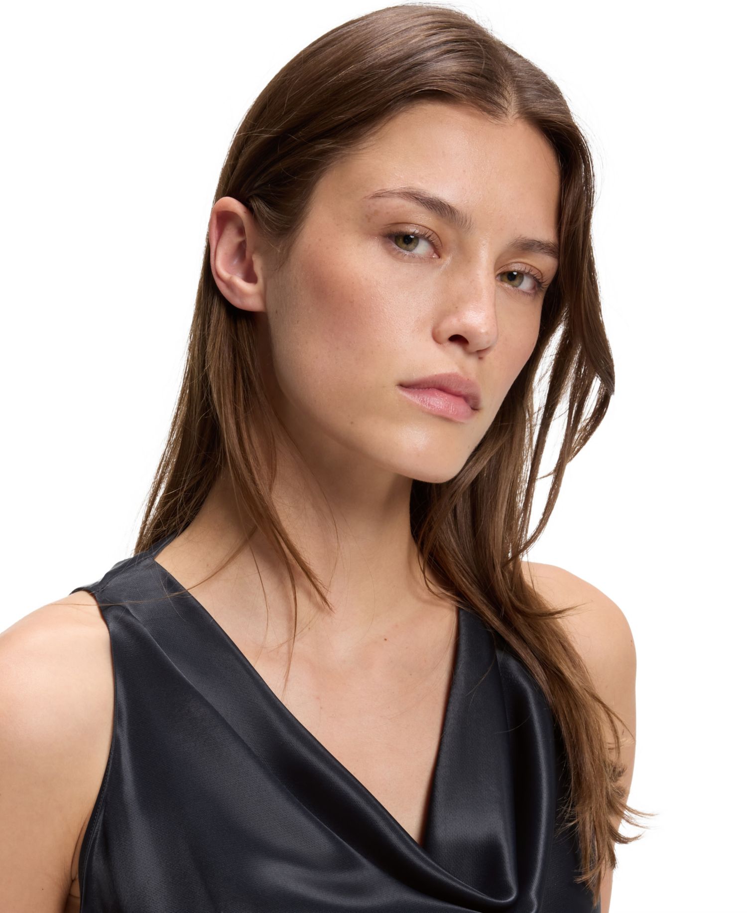 BOSS by Women's Satin Cowl-Neck Sleeveless Blouse