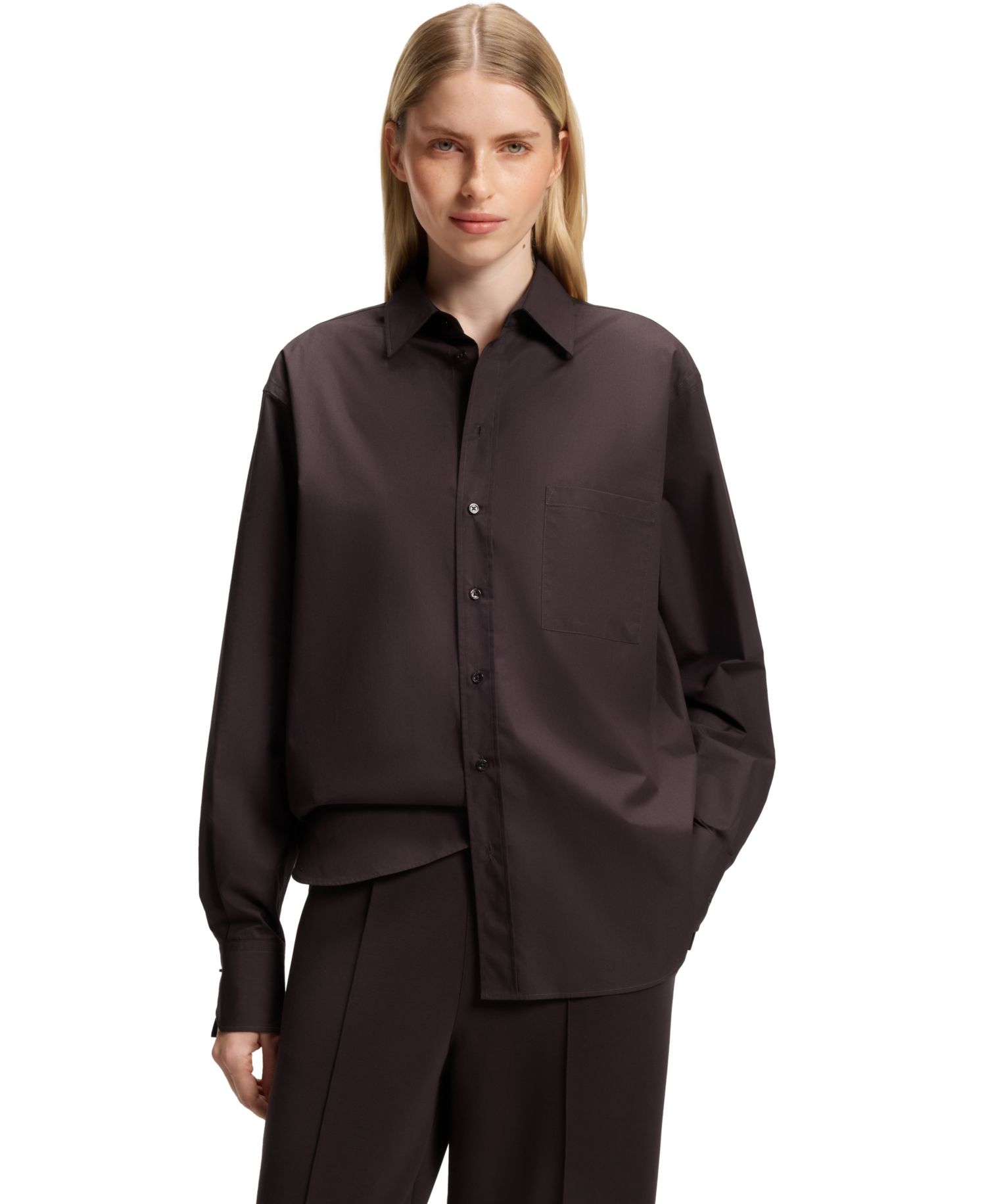 BOSS by Women's Oversized-Fit Point Collar Blouse