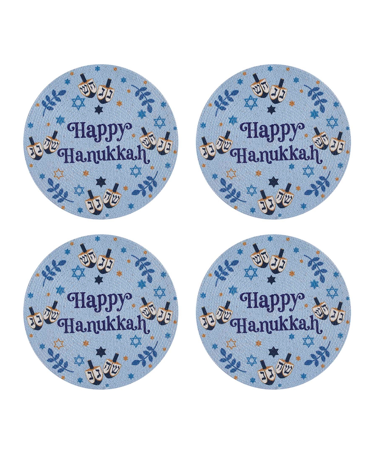 Avanti Happy Hanukkah Woven Braided Round Placemats, Set Of 4 In Blue
