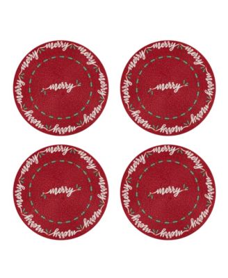 Merry Holly Woven Braided Round Placemats, Set of 4