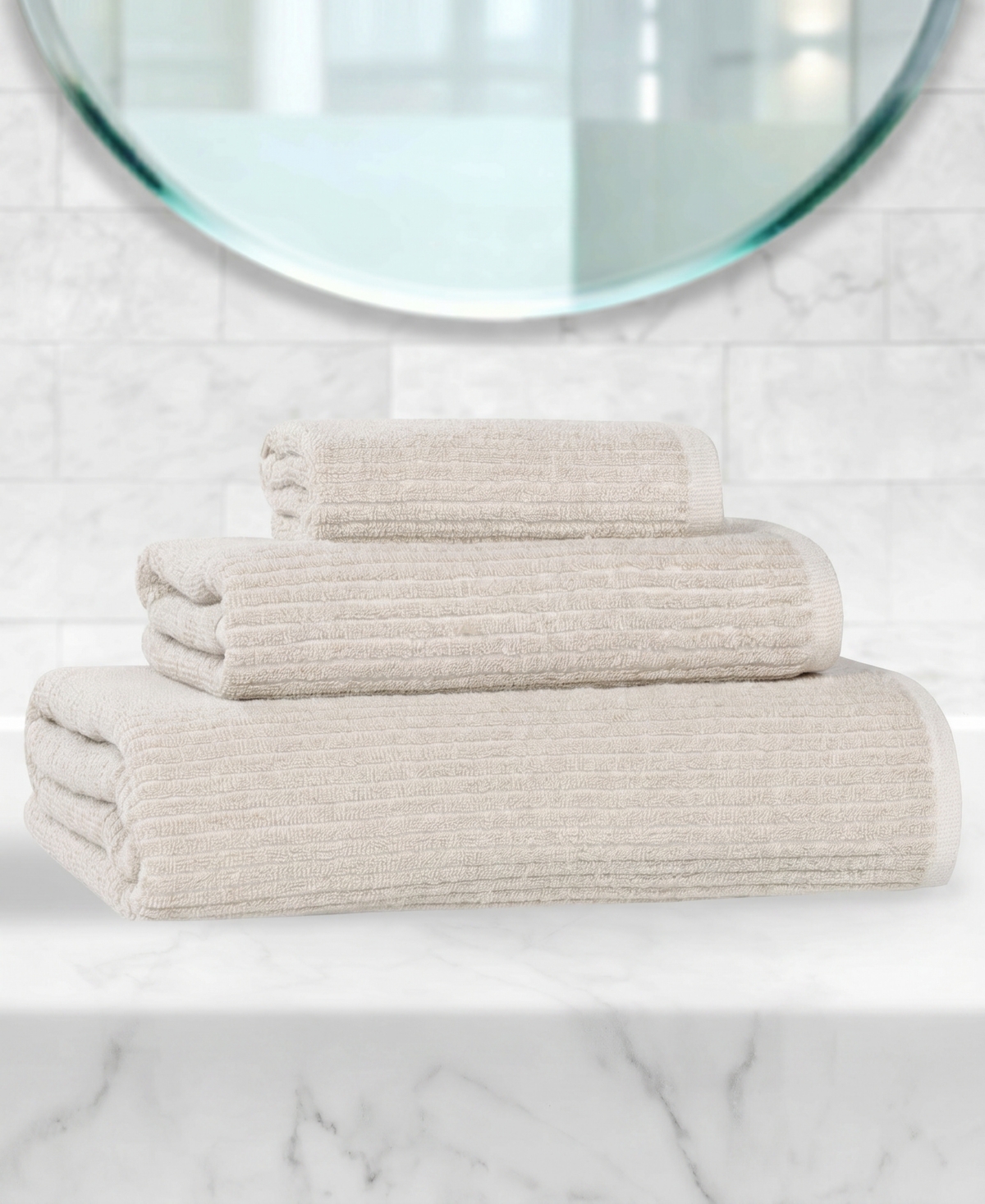 Superior Destin Viscose Blend Absorbent Quick Dry Solid Ribbed Design -Piece Towel Set
