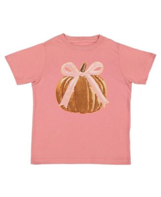 Little Girls Coquette Pumpkin Sequin Patch Short Sleeve T-Shirt