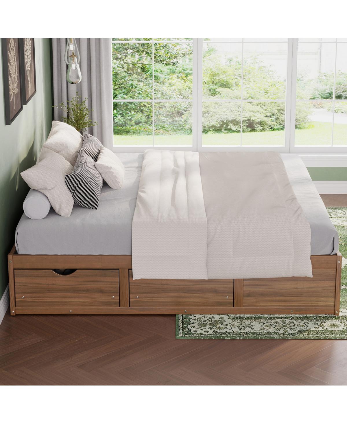 Streamdale Furniture King Size Platform Bed with 6 Storage Drawers,Pine Wood Storage Bed