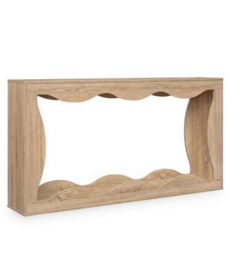 63 Inch Console Table 2-Tier Narrow Entryway Table with Wavy Edge and Storage Shelf