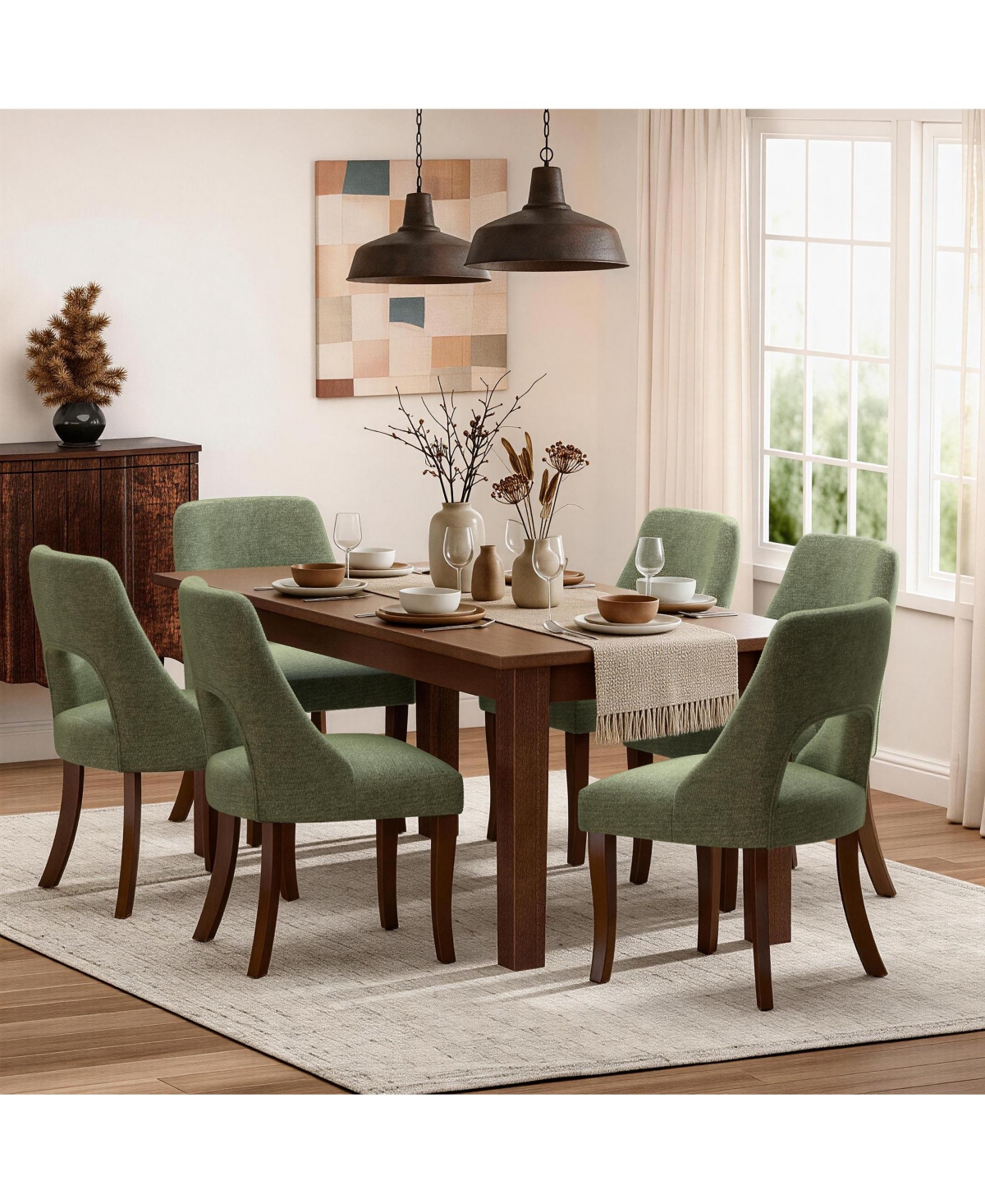Flynama Set of 2 Tufted Chenille Dining Chairs, Curved Rubberwood Legs 300lbs Capacity Space Saving Design