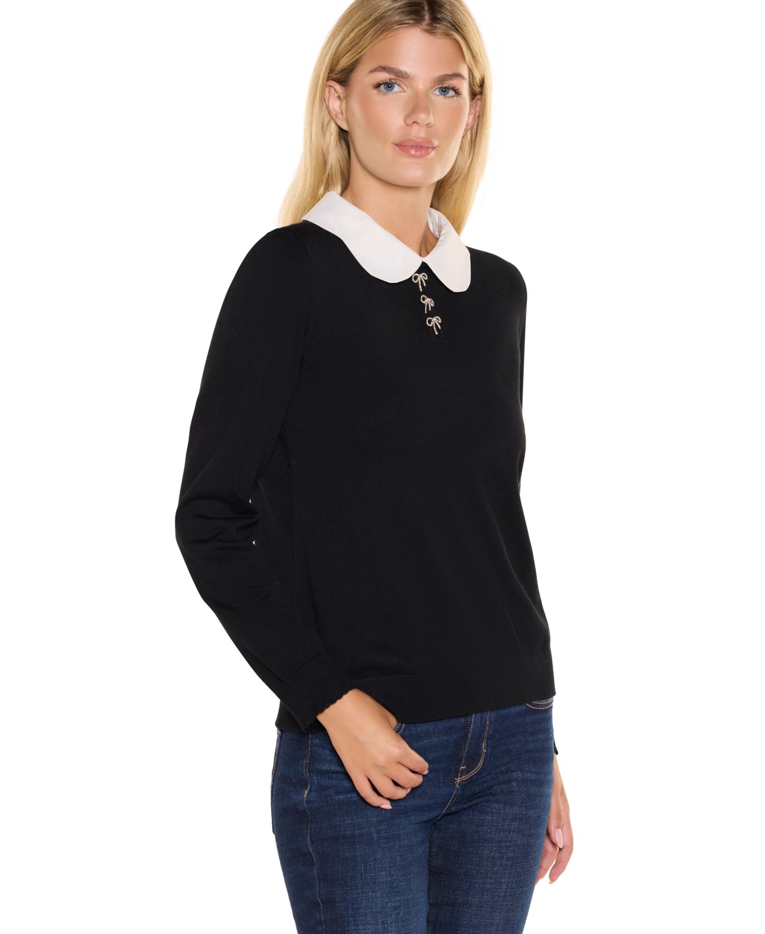 Women's Scalloped Woven Collar Keyhole-Back Rayon-Blend Pullover