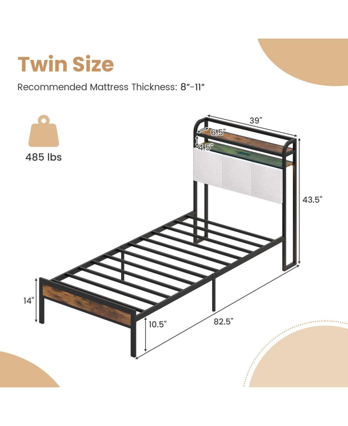 Slickblue Modern Bed Frame with Led Lighting and Charging Station