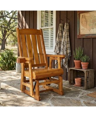 Solid Fir Wood Patio Glider for One Person, with High Back and Deep Contoured Seat