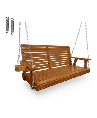 Innovaze - 4.5 Ft Solid Fir Wood Outdoor Porch Swing, Heavy-Duty 2-Person Wooden Hanging Bench with Chains & Hooks for Patio & Garden, Cedar Tone Cedar Tone