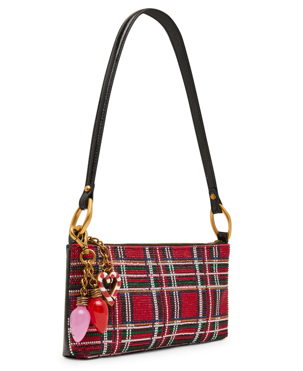 Betsey Johnson Tartan Rhinestone Medium Shoulder Handbag