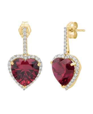 Lab-Grown Ruby (8-9/10 ct. t.w.) & Lab-Grown Diamond (1/2 ct. t.w.) Drop Earrings in 14k Yellow Gold (Also available in Lab-Grown Sapphire, set in 14k White Gold)