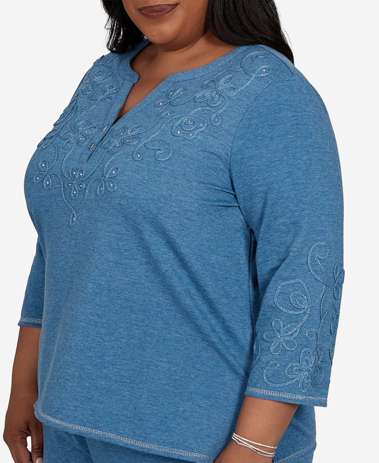 Plus Size 3/4-Sleeve Henley Top