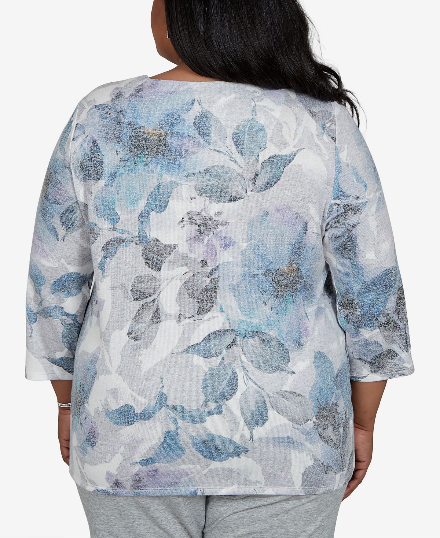 Женская футболка Alfred Dunner Plus Size Floral-Print 3/4-Sleeve, цвет: Синий разноцветный — фото 6