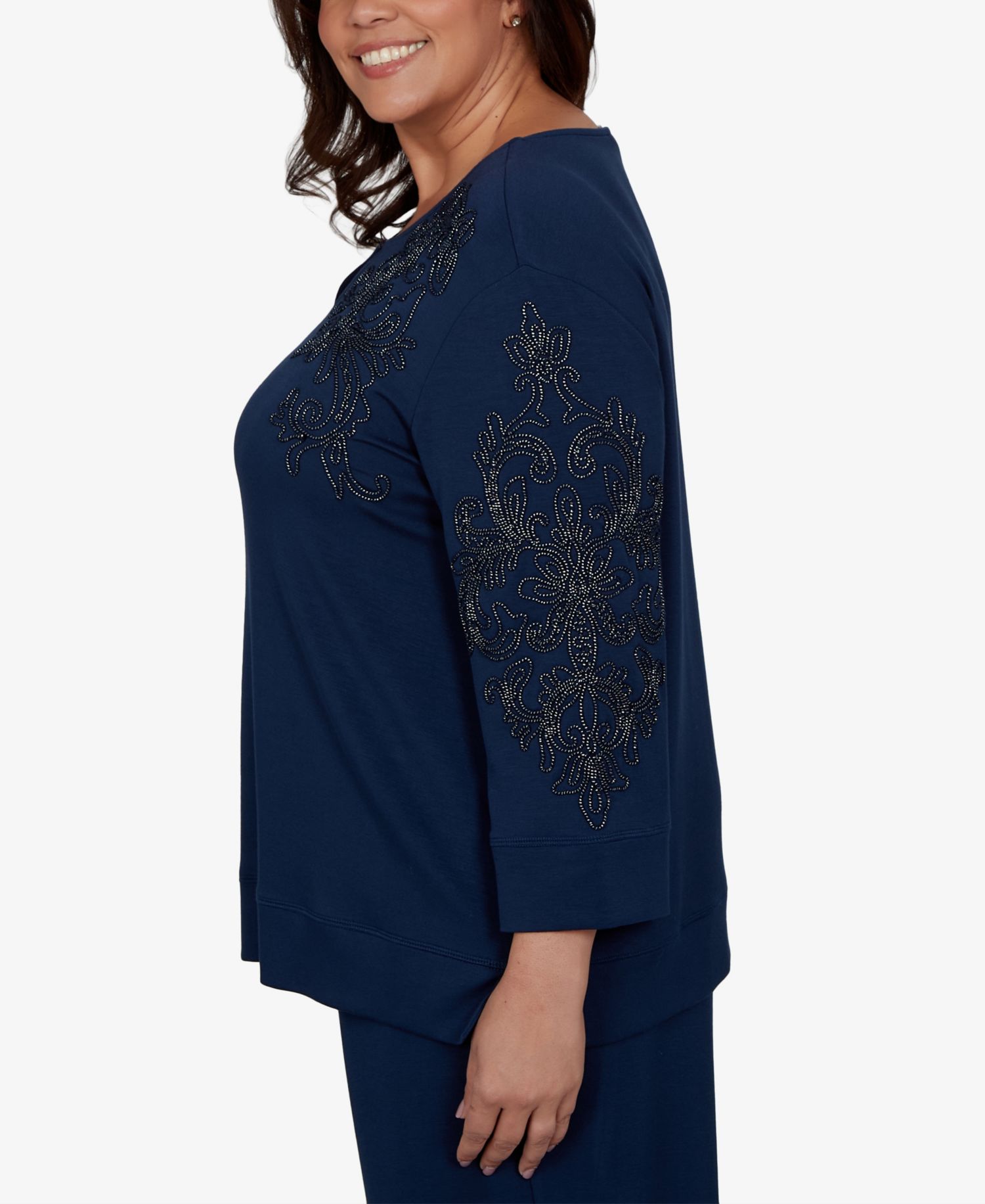 Plus Size Embellished 3/4-Sleeve Knit Top