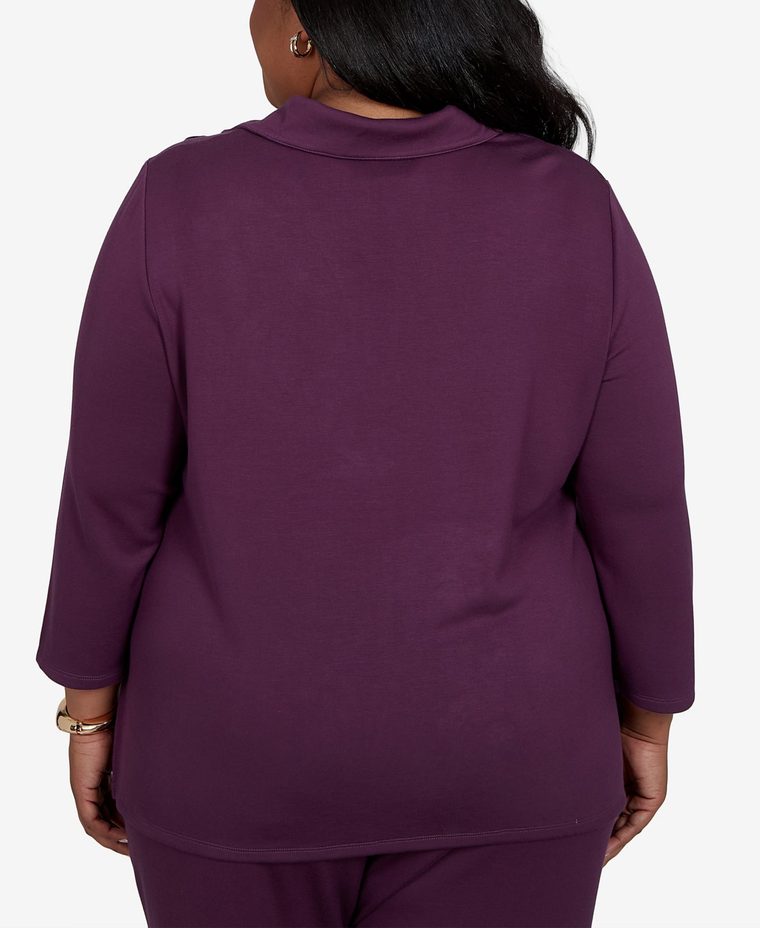 Plus Size 3/4-Sleeve Quarter-Zip Tunic Top