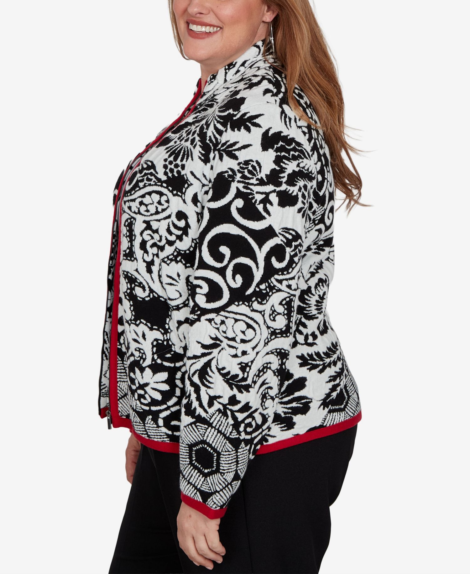 Plus Size Stand Collar Zipper-Front Short Jacket